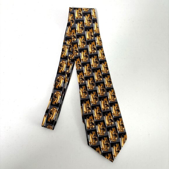 J Garcia Tie Jerry Garcia Yellow Gray Abstract Print 100% Silk Necktie - Picture 1 of 7